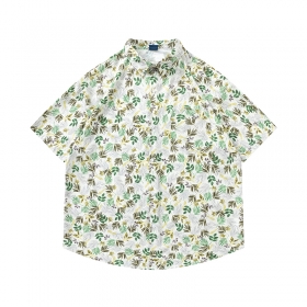 Модная белая рубашка TIDE EKU с принтом зеленых листьев