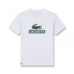 Белого цвета футболка с напечатанным принтом на груди LACOSTE