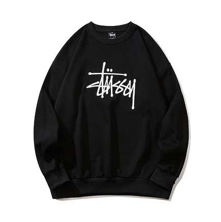 Свитшот Stussy чёрный с эластичными манжетами на рукавах и внизу