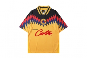 Желтая с короткими рукавами и логотипом Corteiz футболка сетчатая