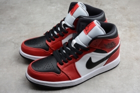 Кеды Nike Air Jordan 1 Mid из кожи в чёрно-бело-красных цветах