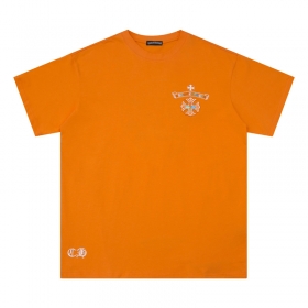 Оранжевая Chrome Hearts футболка с нашитым принтом на груди