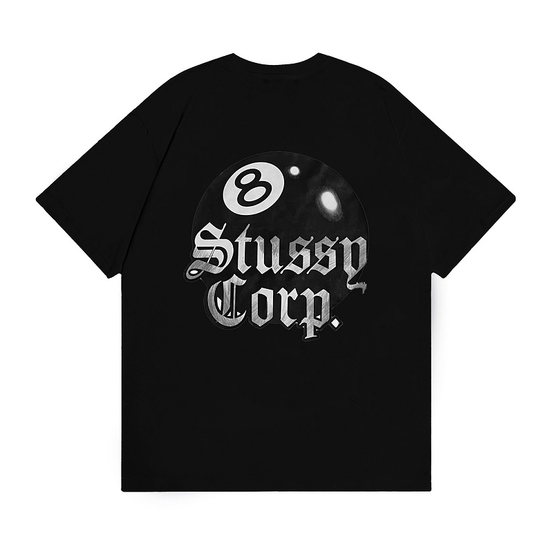 Черная хлопковая футболка с рисунком "STUSSY CORP."