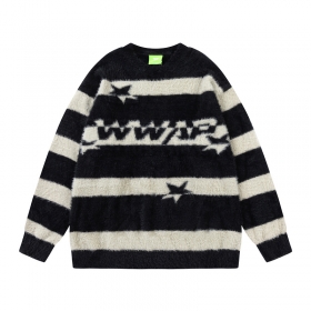 Чёрно-белый полосатый Rhythm Club свитер пушистый с круглым вырезом