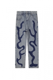 Прочные легкие DYCN джинсы синего цвета с вшитыми вставками