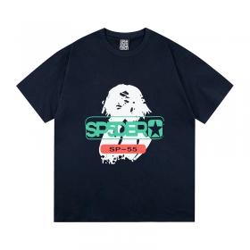 Эффектная модель от бренда Sp5der темно-синяя футболка