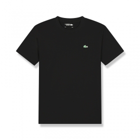 Черная стильная футболка LACOSTE с округлым вырезом