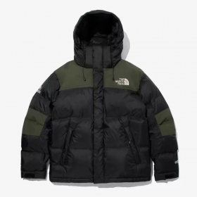 Утепленный чёрно-зелёный пуховик The North Face на молнии