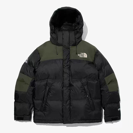 Утепленный чёрно-зелёный пуховик The North Face на молнии