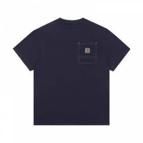 Тёмно-синяя Carhartt хлопковая футболка с круглым вырезом