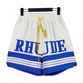 Молочные шорты RHUDE с синими полосками и фирменным лого