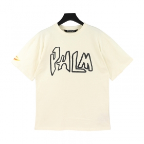 Кремовая футболка Palm Angels с надписью и языками пламени