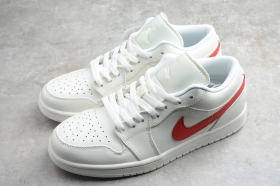 Белые кожаные кеды Nike Air Jordan 1 Low с красным swoosh