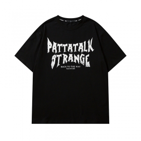 Чёрная футболка бренда PATTA TALK с белой надписью на спине и груди