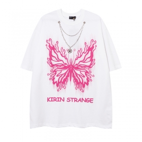 Повседневная белая KIRIN STRANGE футболка с бабочкой и цепью