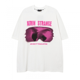 Белая футболка бренда KIRIN STRANGE с большими яркими рисунками