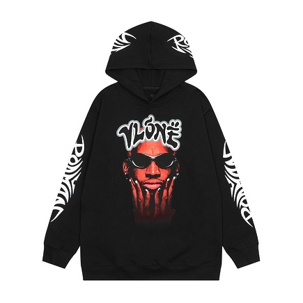 Чёрный худи VLONE с принтом на груди и логотипом на спине