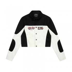 Короткая джинсовая куртка Punch Line чёрно-белая с цифрами на спине