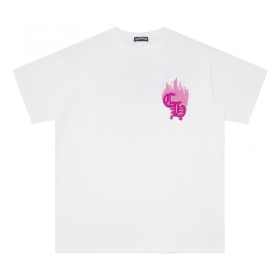Белая с розовым лого на груди футболка Chrome Hearts из 100% хлопка