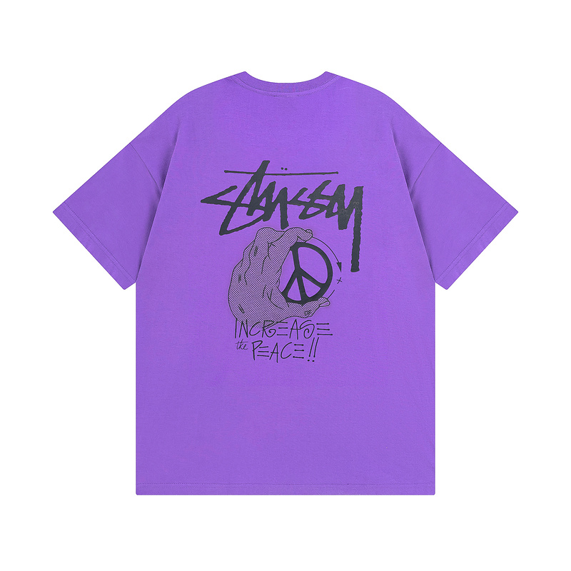 Фиолетовая футболка Stussy с фирменным рисунком "increase the peace"