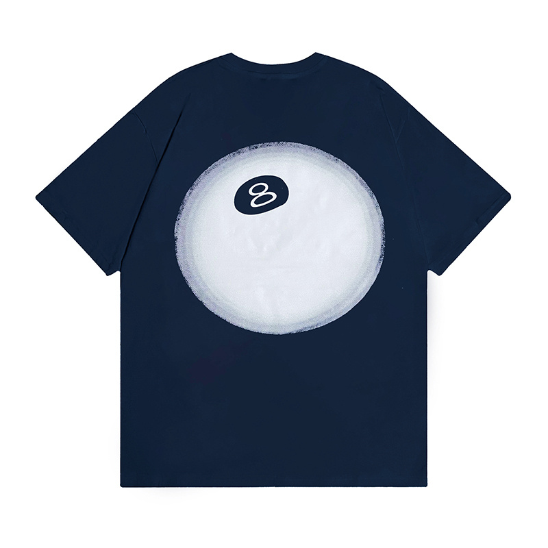 Stussy футболка темно-синего цвета с брендовым логотипом и принтом №8
