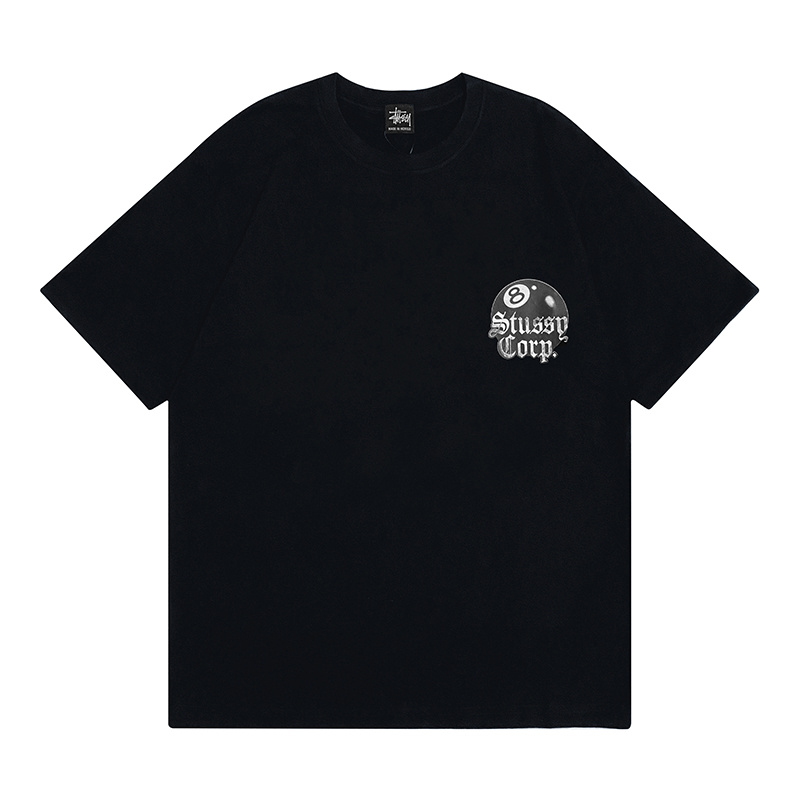 Черная хлопковая футболка с рисунком "STUSSY CORP."