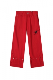 Красного цвета джинсы DYCN с вышитой паутиной и пауком