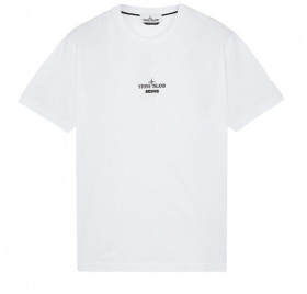 Белая с лого Stone Island футболка прямого кроя и короткими рукавами
