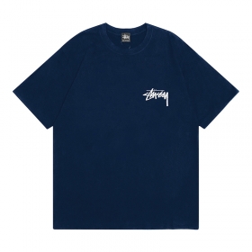 Stussy футболка темно-синего цвета с брендовым логотипом и принтом №8