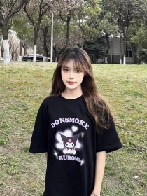 Donsmoke чёрная футболка с мультяшным принтом в стиле - Аниме