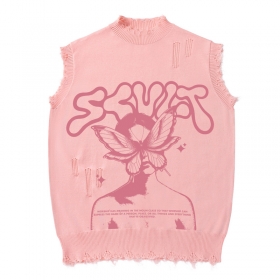 В розовом-цвете стильная вязаная жилетка SUCKMY с рисунком на груди