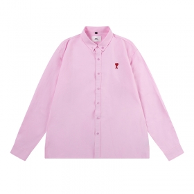 Свободного кроя рубашка розового цвета AMI с логотипом бренда