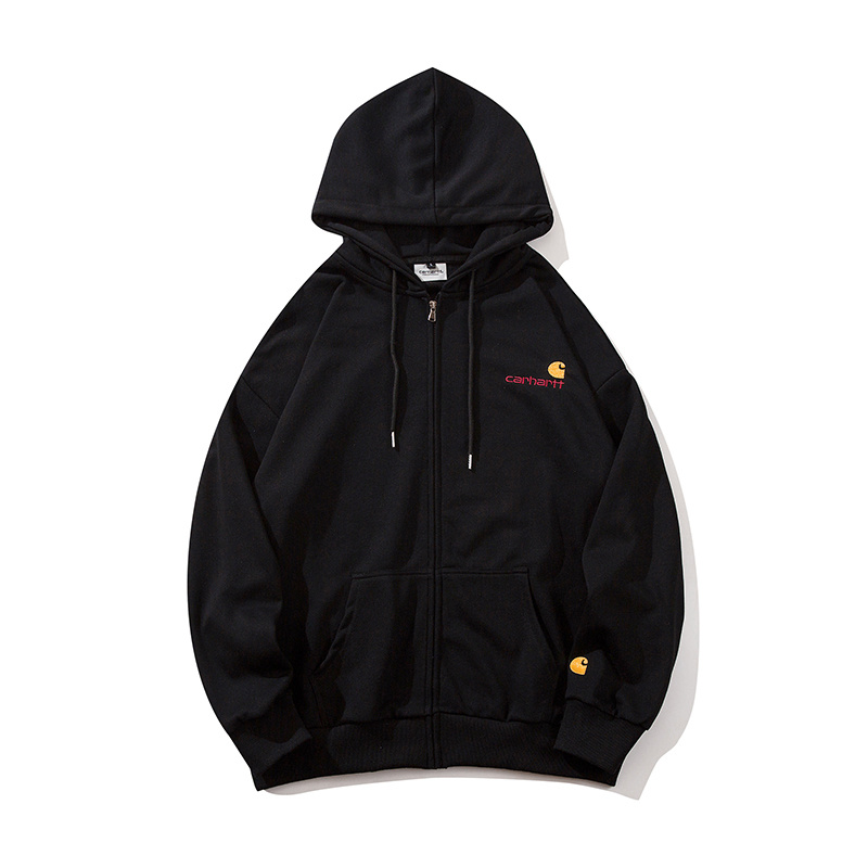 Зип худи Carhartt черного цвета с вышитым логотипом и карманами