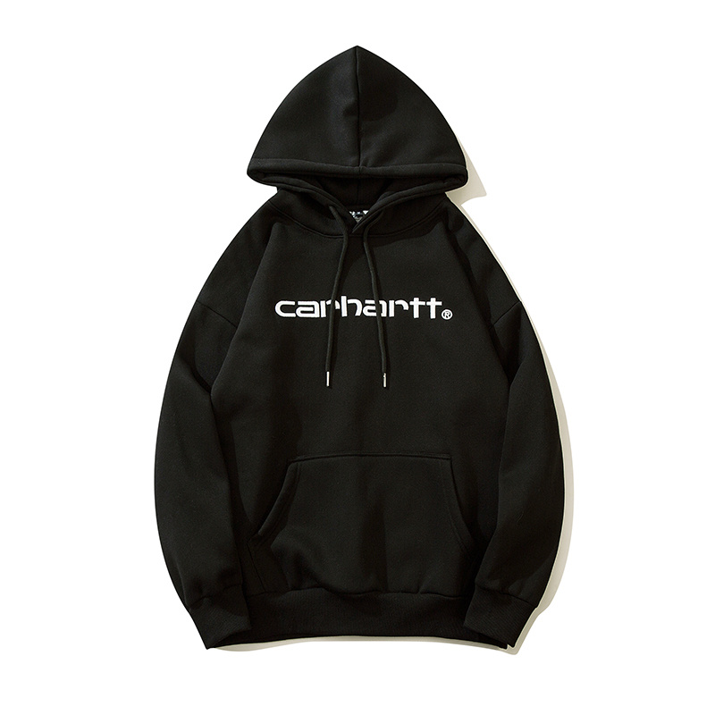 Черное худи Carhartt с брендовым логотипом белого цвета