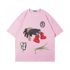 Розовая трендовая футболка оверсайз от бренда BF.Borfend с принтом