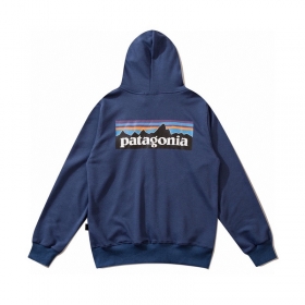 Синий зип худи Patagonia с лого на груди и принтом на спине