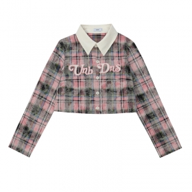 Укороченная рубашка топ от бренда UNINHIBITEDNESS черно-розовая