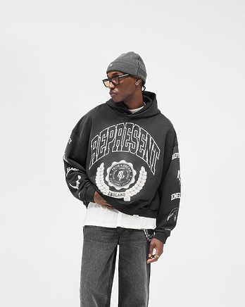 Худи Represent в сером цвете свободного кроя с принтом