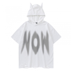 Рваная белая хлопковая футболка SUCKMY с надписью на груди "NOW"
