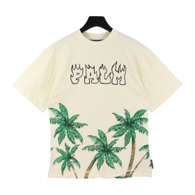 Palm Angels футболка молочная с принтом "пальмы и черепа"