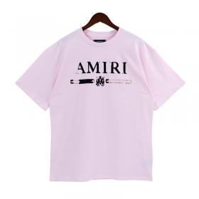 Футболка AMIRI бледно-розовая с буквенным принтом на груди