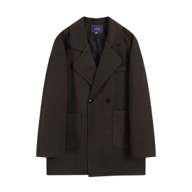 Темно-коричневый двубортный утепленный пиджак Classic с карманами