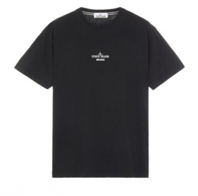 Стильная чёрная Stone Island футболка с принтом и круглым вырезом