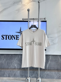 Качественная бежевая футболка STONE ISLAND с округлым вырезом