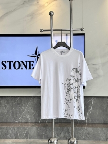 STONE ISLAND трендовая в белом цвете свободного кроя футболка