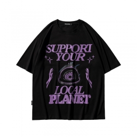 Чёрная футболка TCL с фиолетовым принтом Support your local planet
