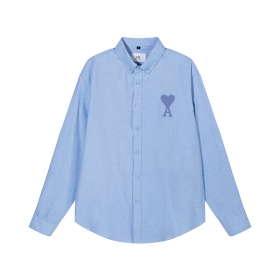 100% хлопковая голубая с логотипом AMI рубашка с воротником
