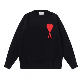 Чёрный хлопковый свитер с вышивкой AMI свободного фасона