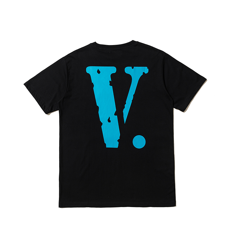 Чёрная футболка VLONE с бирюзовым логотипом и принтом 