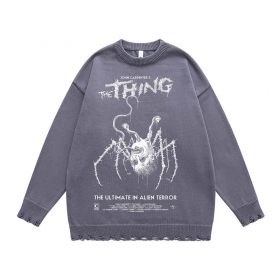 100% хлопковый серый TKPA свитер с печатью "Пришелец"